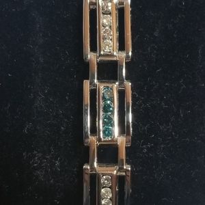 14k White Gold Blue & White Diamond Men's Link Bracelet